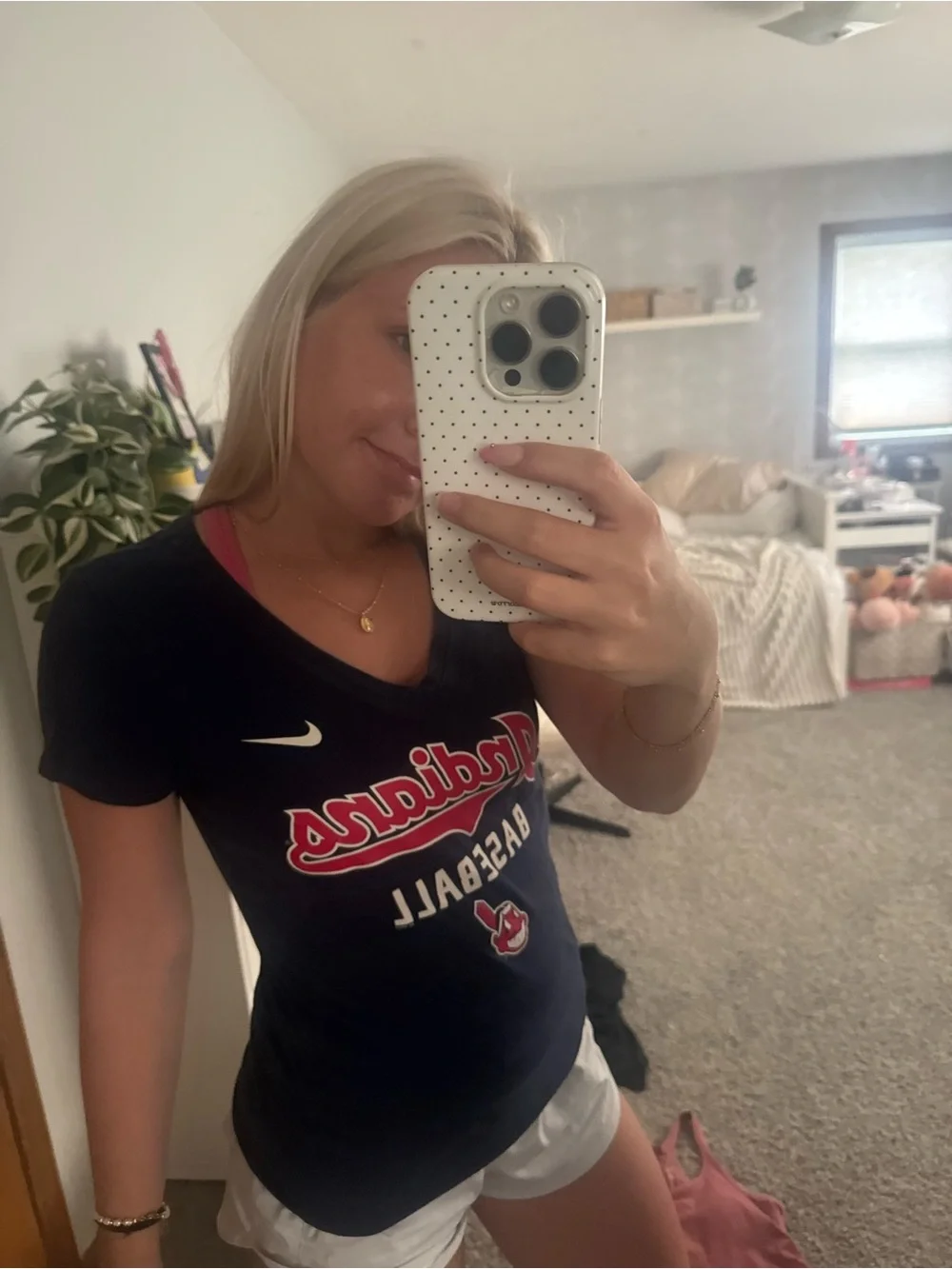 Nike Navy Cleveland Indians Baseball V-Neck Tee with Red Accents